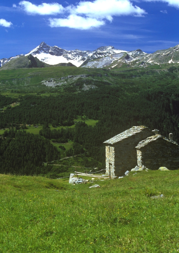 Alpine stone buildings in the Italian alps