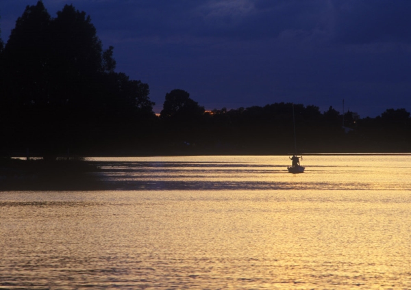 Boating on Lake Constance on a summer evening