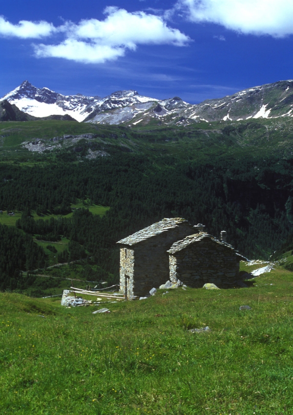 Stone shepherd's huts in the Italian alps