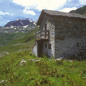 Alpine hut or hay barn in the Italian alps