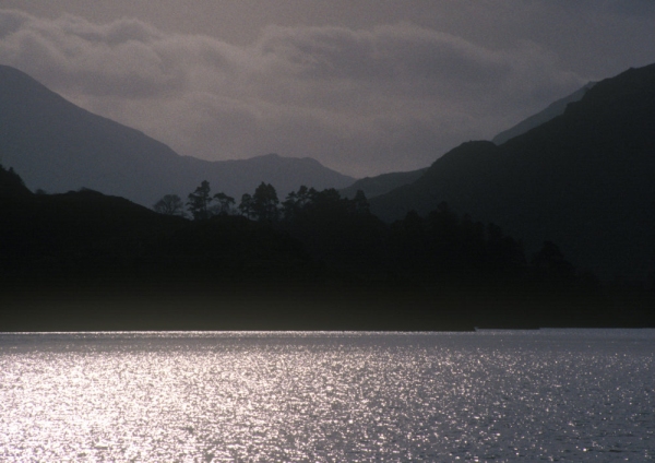 A winter sunset landscape on Ullswater in the Lake District