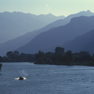 The river running into Lake Como in Northern Italy