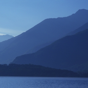 A view of Lake Como in Northern Italy with mountains in the background