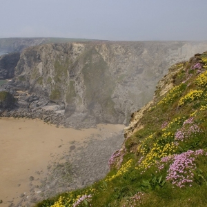 The cliffs at Bedruthan, Cornwall on the Atlantic coast