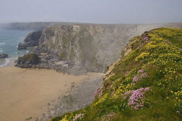 The cliffs at Bedruthan, Cornwall on the Atlantic coast