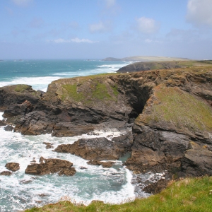 Surf and rocks at Bedruthan, Cornwall