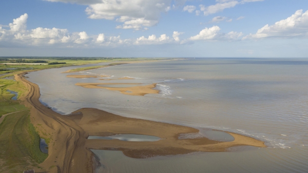 Aerial view of the estuary of the river alde on the suffolk coast