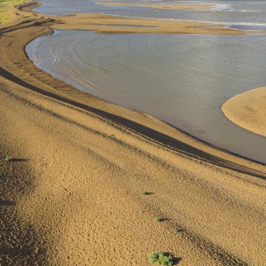 An aerial photo of shingle banks on the suffolk heritage coast on the Alde estuary