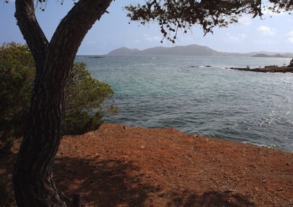 The Ibiza coastline with islands in the distance