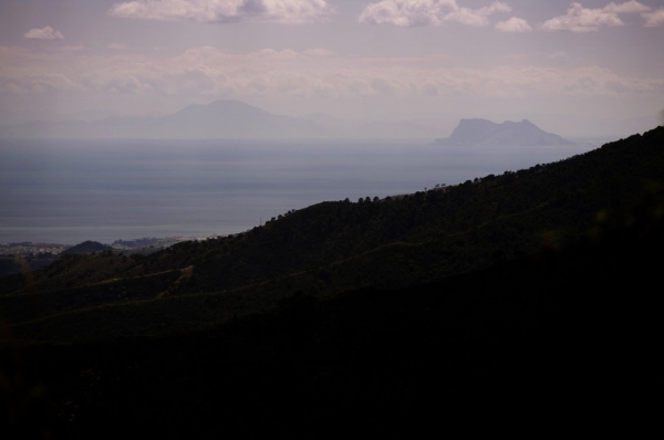 A view from the hills of Andalusia in southern Spain across the Straits of Gibraltar and North Africa