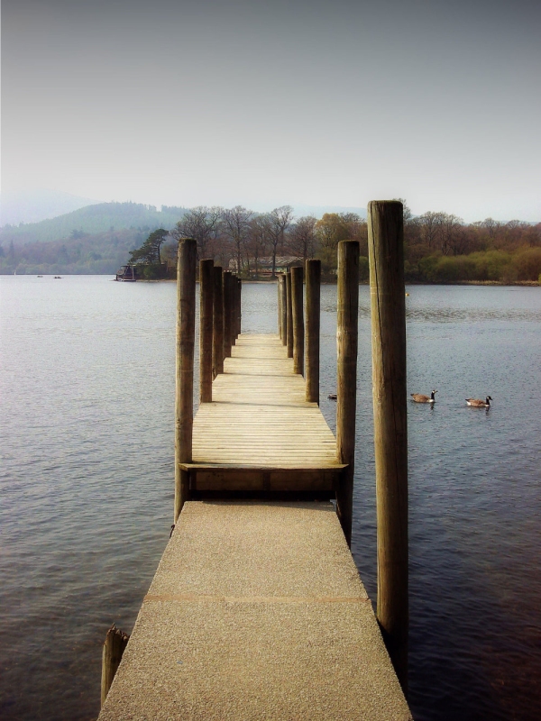 A wooden jetty looking out across a lake