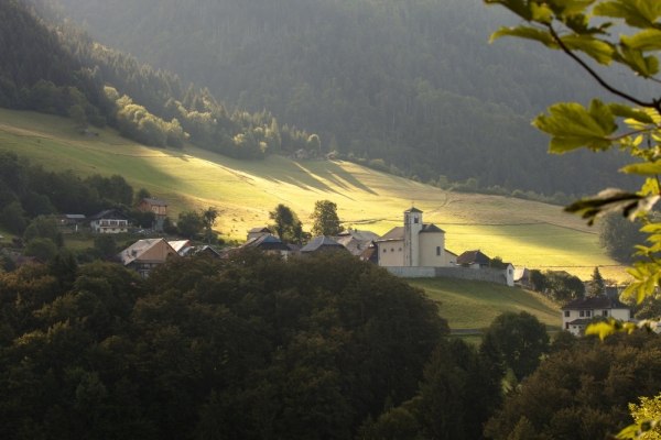 The alpine village of Montmin in the early morning