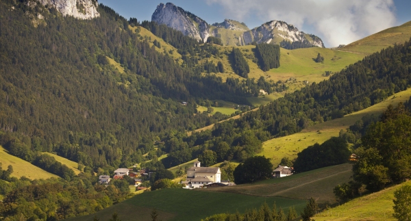 A fine summer's morning in the French Alps in the mountain village of Montmin