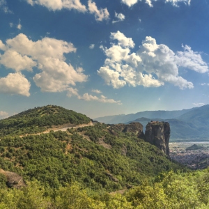 Panoramic view of the Varlaam Monastery in Meteora, Kalambaka town in Greece, on a sunny summer day