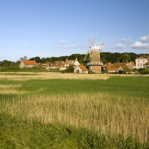 Cley next the sea from across the marshes in North Norfolk