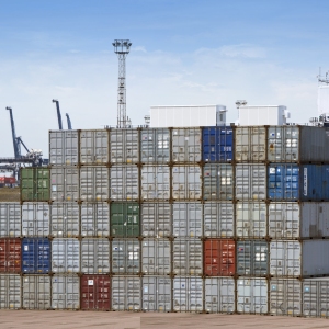 A container storage area at major international dock transit area