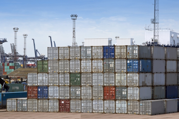 A container storage area at major international dock transit area