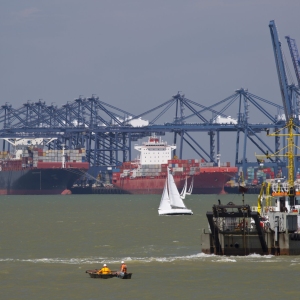 Boat traffic at major international container port