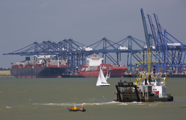 Boat traffic at major international container port