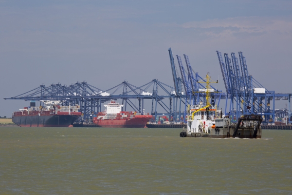 Unloading container ships at Felixstowe international container port