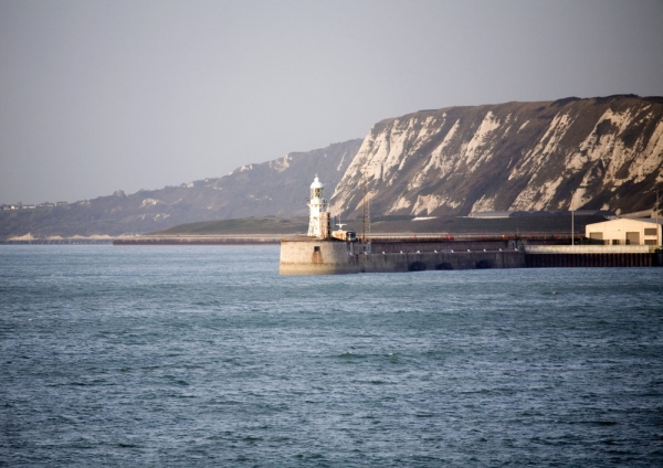 The port of Dover, with the white cliffs in the background