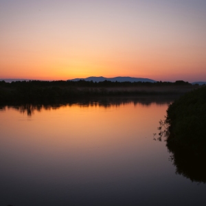 Sunset on a large lake or river