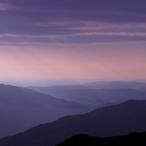 Evening sunset in the hillls above Lake Windermere in the Lake District