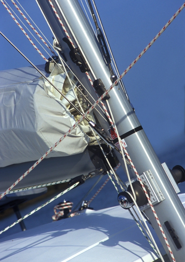 A mast on a sailing yacht on a sunny day