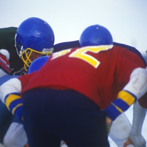 American football training session in the winter snow