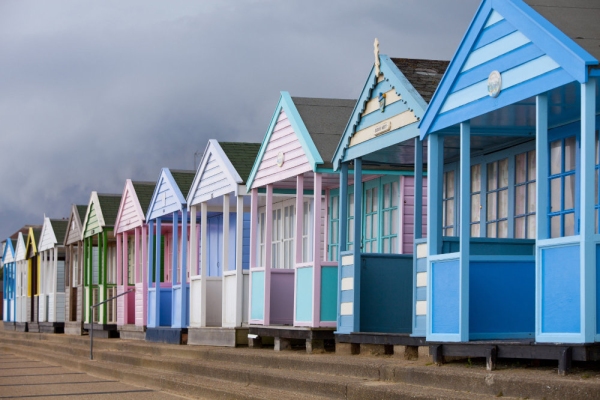 Colourful beach huts on the seafront