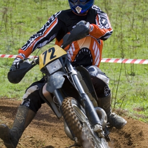 A motocross rider in a cross country endurance race