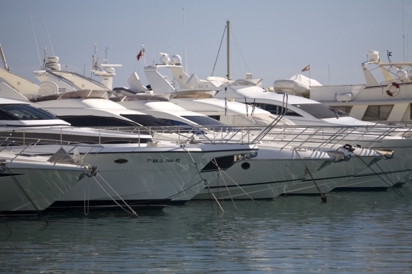 Luxury yachts lined up in the marina at Puerto Banus in Southern Spain