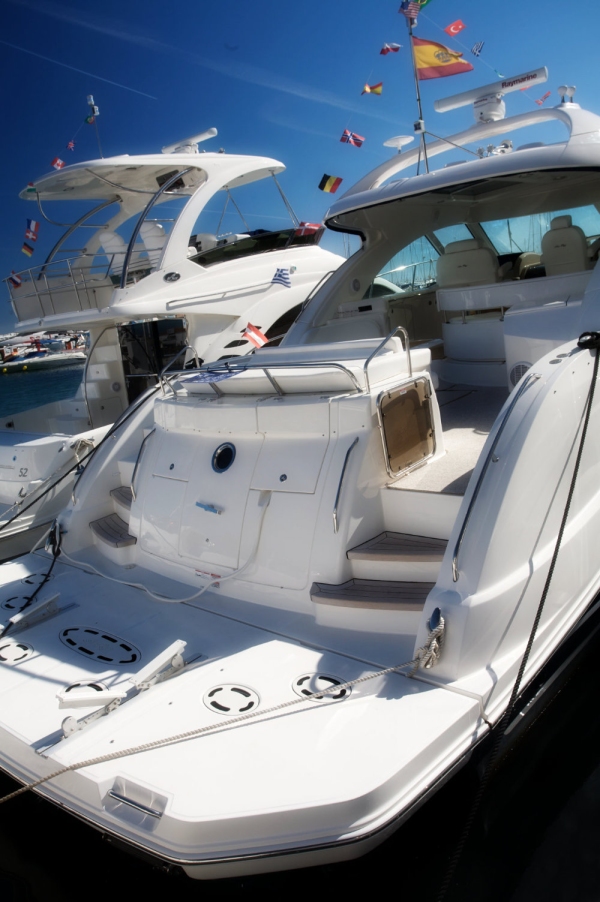 Luxury yachts at anchor in the marina at Puerto Banus, Spain