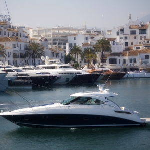 A luxury cruiser in the harbour at Puerto Banus