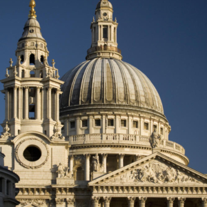 St Paul's Cathedral, London against a clear blue sky