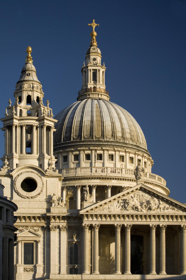 St Paul's Cathedral, London against a clear blue sky